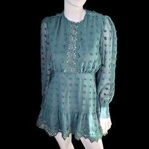 Lulus Lust or Love Emerald Green Embroidered Lace Long Sleeve Dress Small